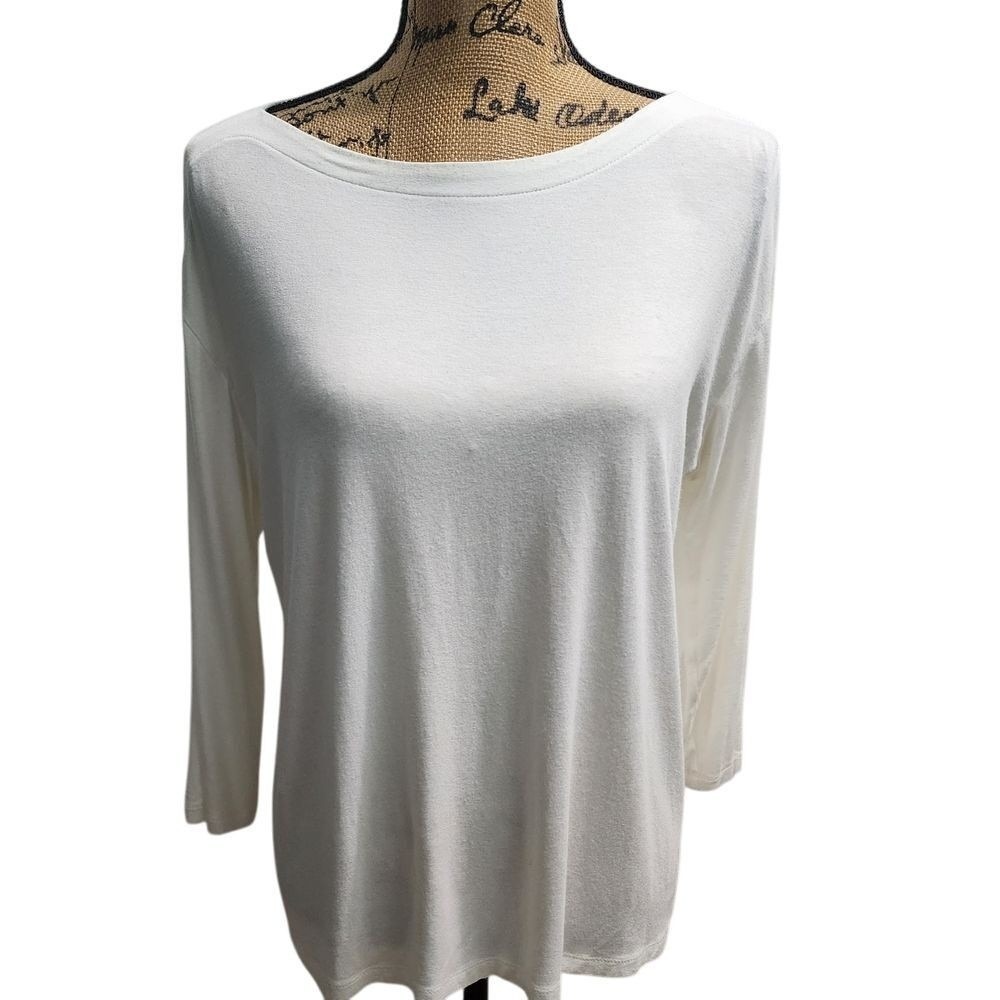 J. Jill Wearever‎ Collection White Basic Long Sleeve Top Casual Soft Knit L